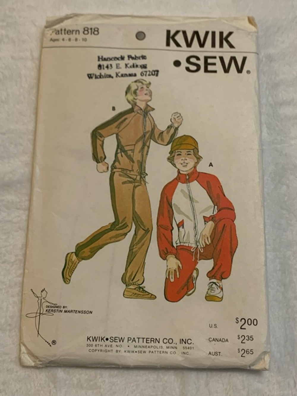 Kwik Sew 818 Boys Red and Tan Sweatpants & Joggers Size 4-6-8-10
